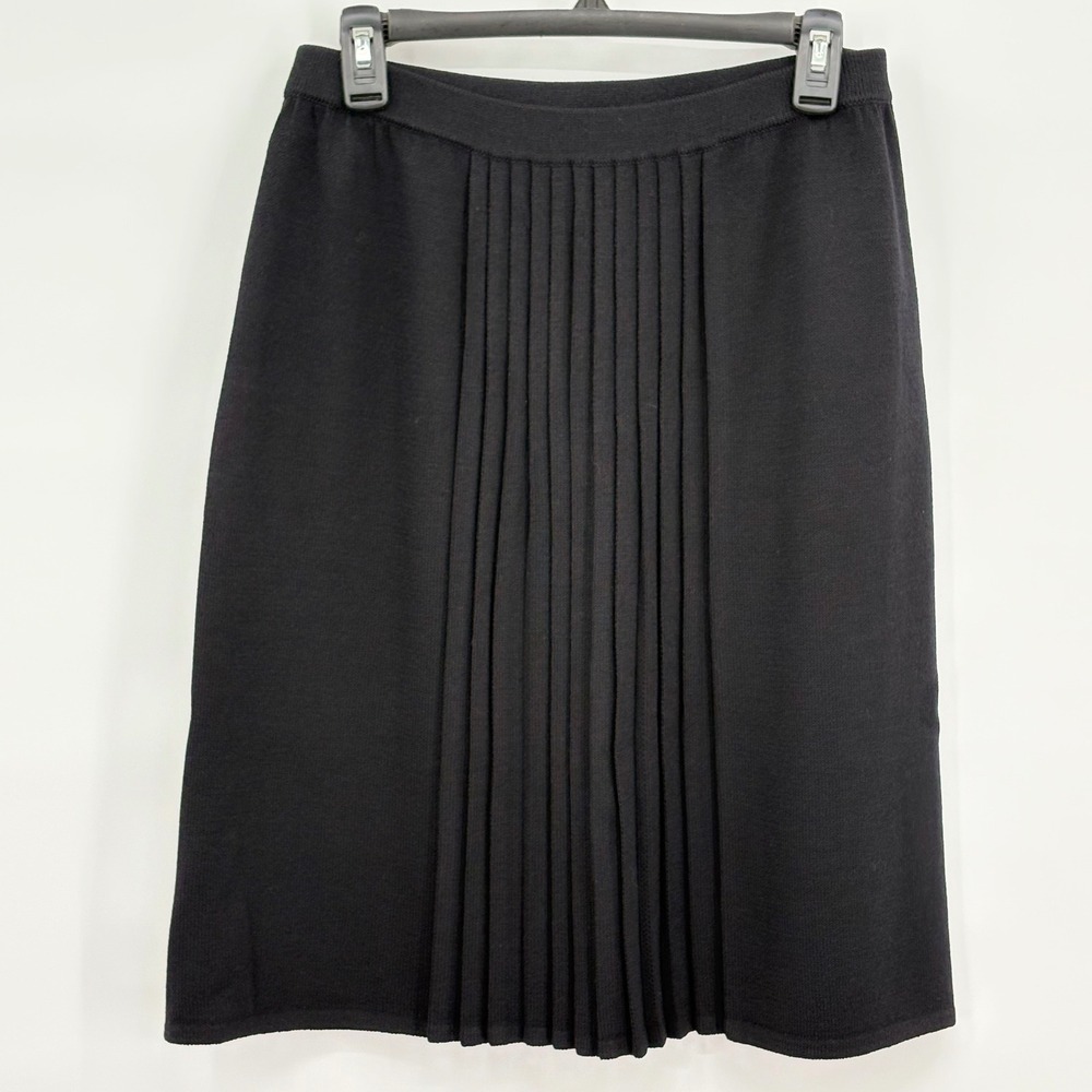 St John Collection Marie Gray‎ Black Santana Knit Pleated Front Skirt Size 10